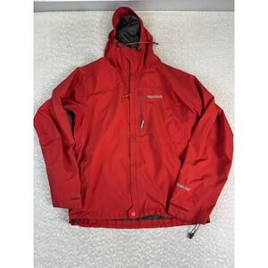 Marmot Jacket Mens Medium Red GORE-TEX Hooded Waterproof Windbreaker Rain Shell